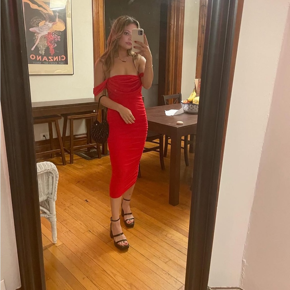 Elegant Red Off-Shoulder Dress